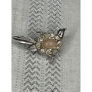 Vintage Sliver Toned Jelly Belly Bird Rhinestones  Brooch 1 1/4”